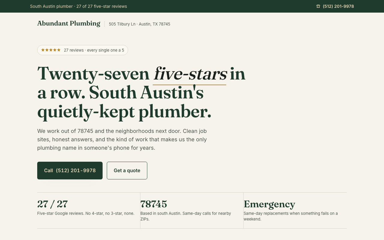 Abundant Plumbing rebuilt landing page