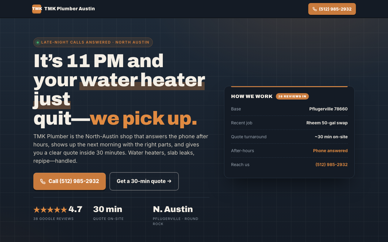 TMK Plumber Austin rebuilt landing page